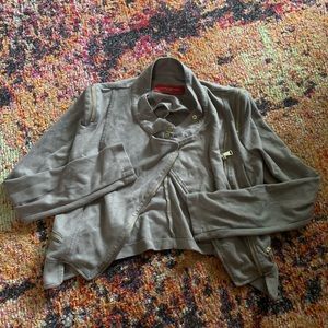 Beige Suede Racer Motor Jacket